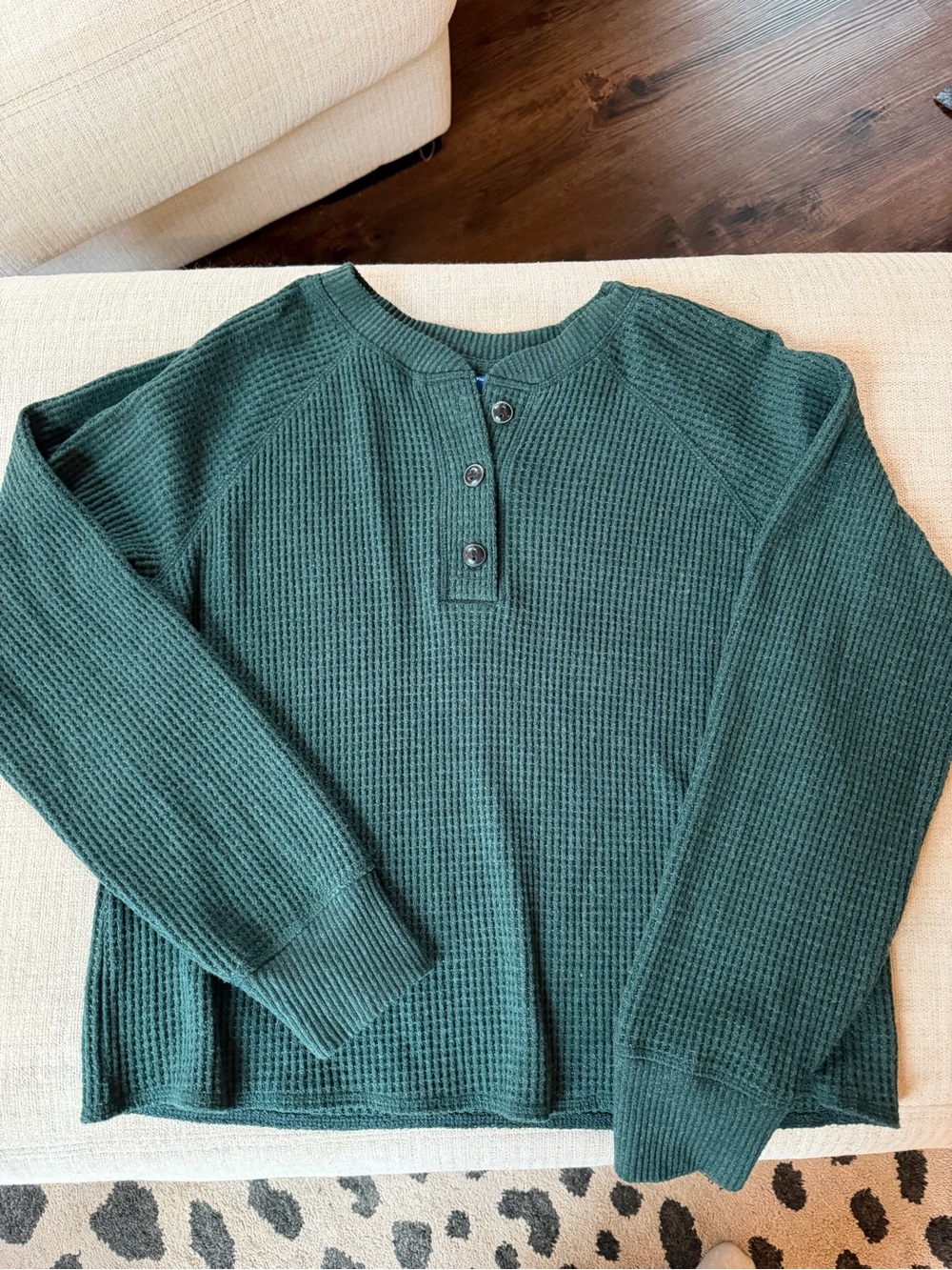 Old Navy Women's Dark Green Waffle Henley Long Sleeve Top